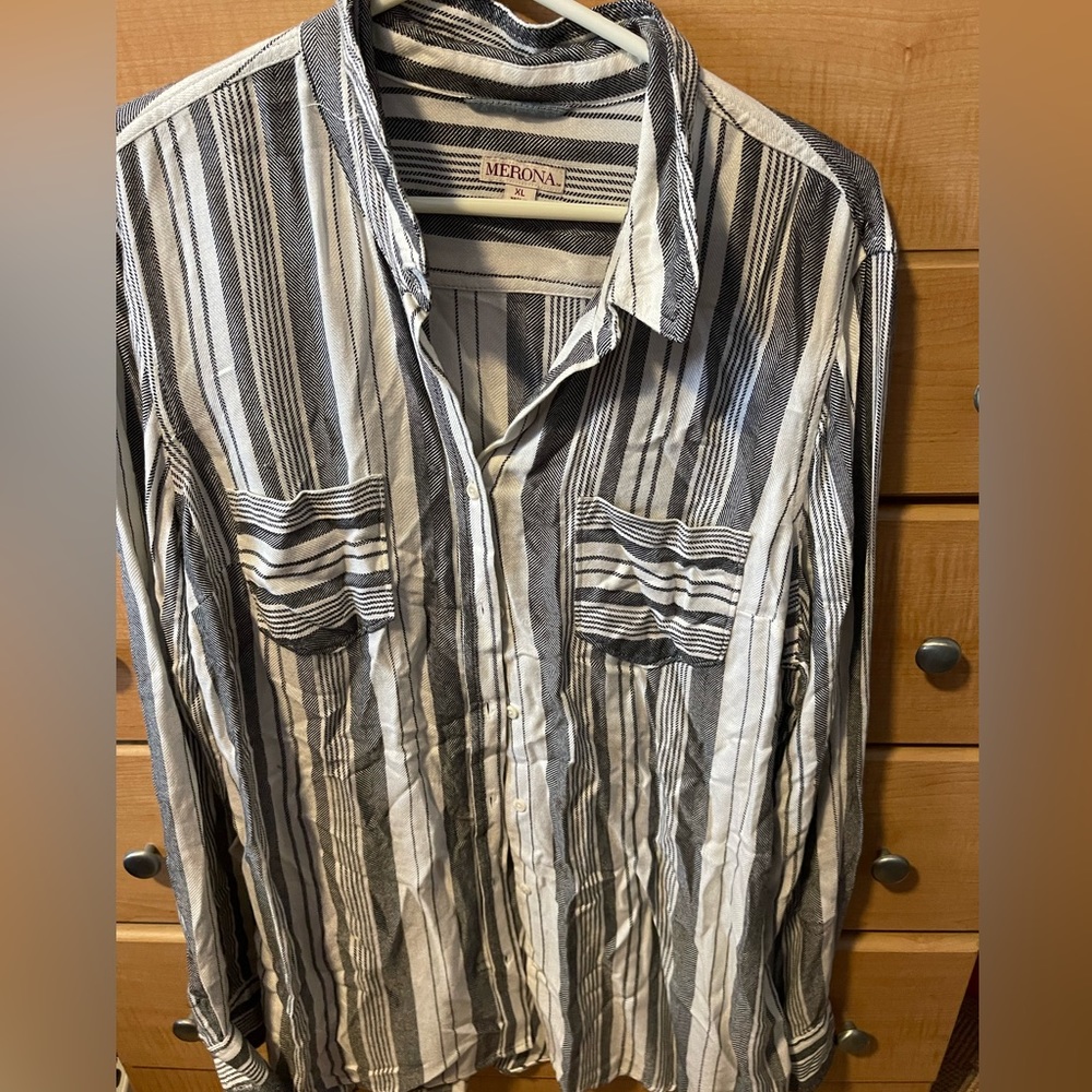 Long sleeve black and white collared shirt , XL, gently used